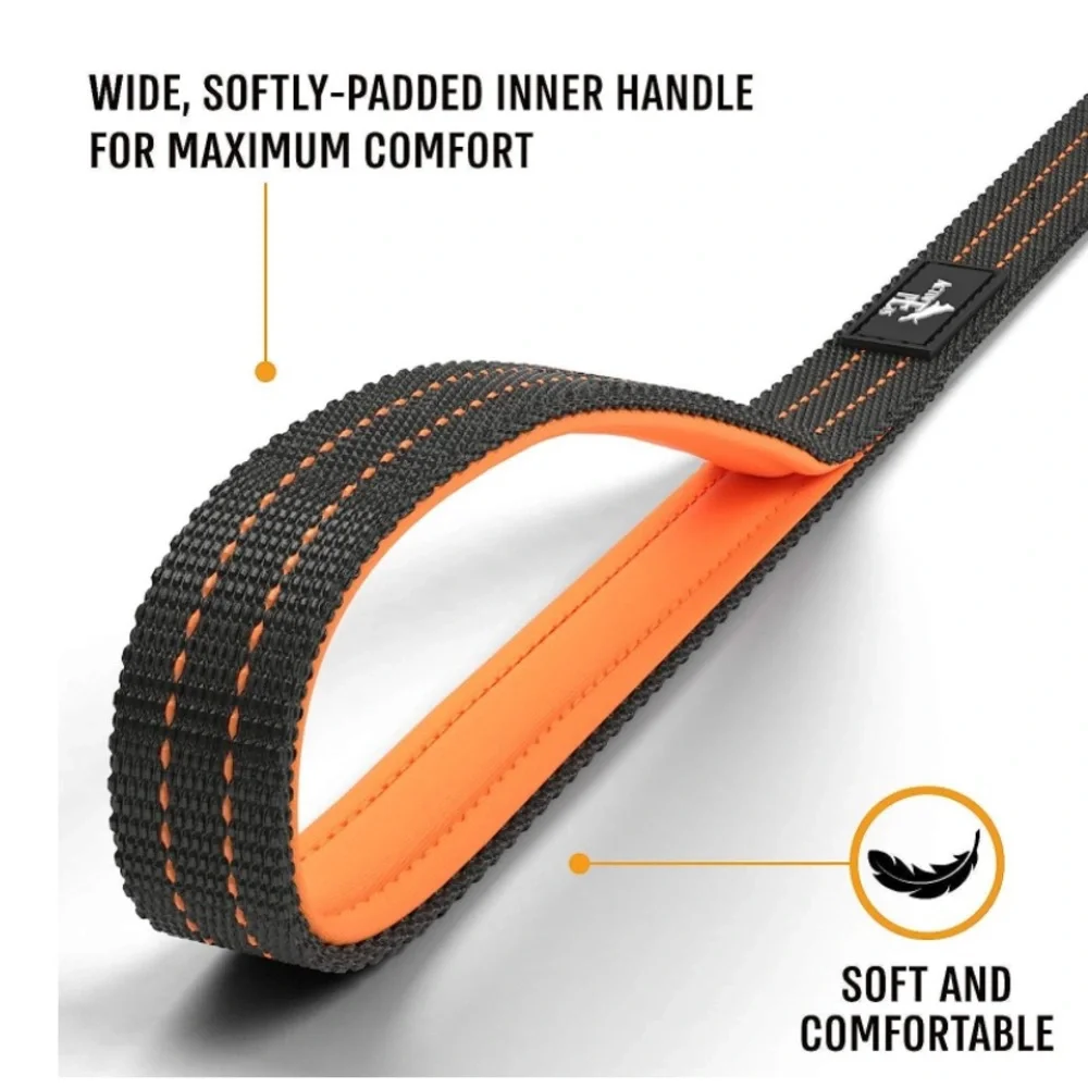 NEW! Heavy Duty Dog Leash with Padded Handle 6 Feet Long Black and Orange